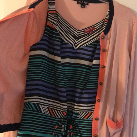 Hi-lo draw-waist dress with coordinating cardigan - Picture 2 of 3